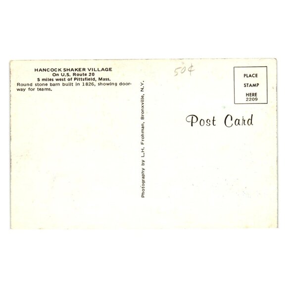 Hancock Shaker Village Round Stone Barn 1826 Postcard Vintage Scenic Mass Farm - Picture 2 of 2